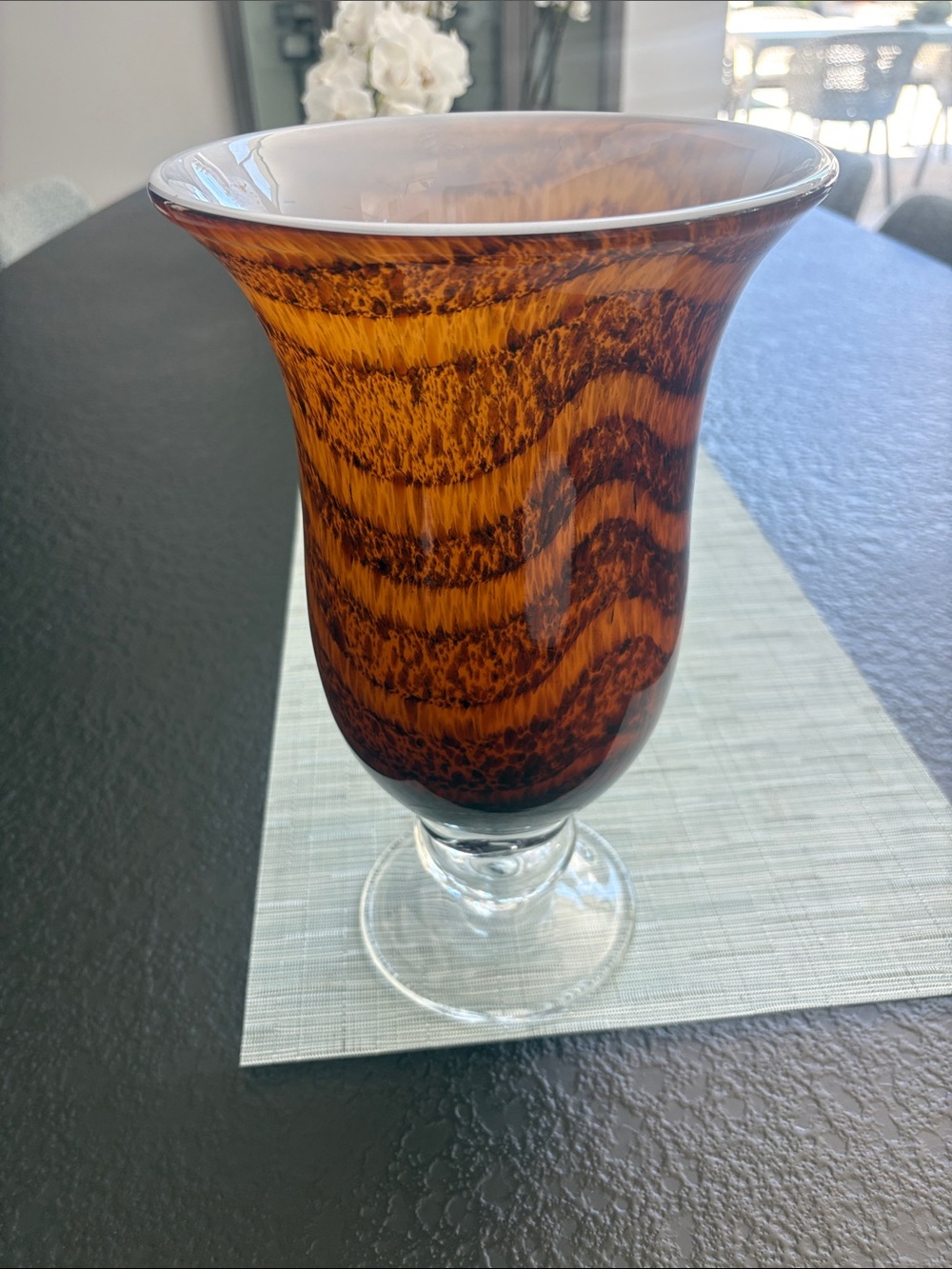 Hand-Blown Amber Swirl Pedestal Vase - Home Accents